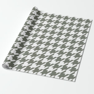 Vintage Retro Dogtooth Pattern Green And White Wrapping Paper