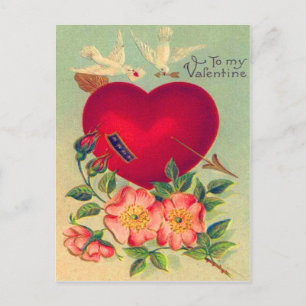 Vintage Retro Doves Hearts Valentine Card