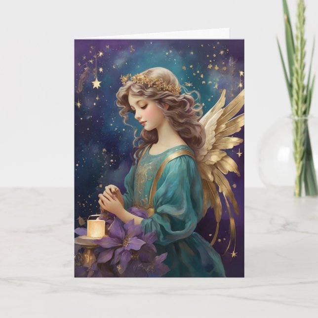Vintage Retro Elegant Christmas Angel Card (Front)