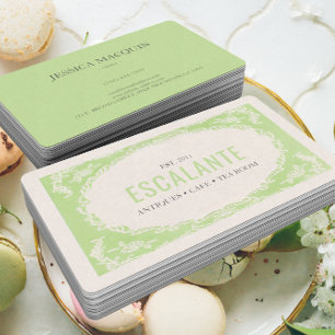 Vintage Retro Elegant Floral Green Beige Frame Business Card
