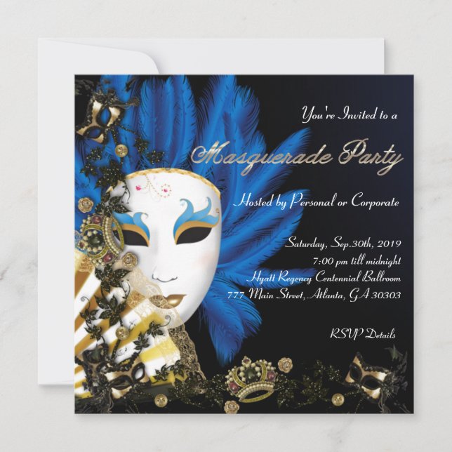 Vintage Retro Elegant Masquerade Party Invite (Front)