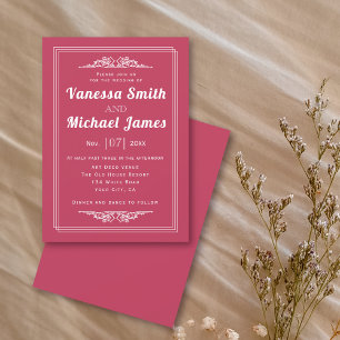 Vintage retro elements viva magenta wedding invitation