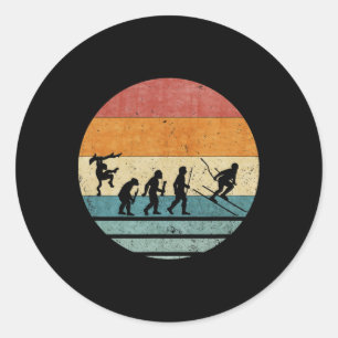 Vintage Retro Evolution Of Skiing Player Skier Sil Classic Round Sticker