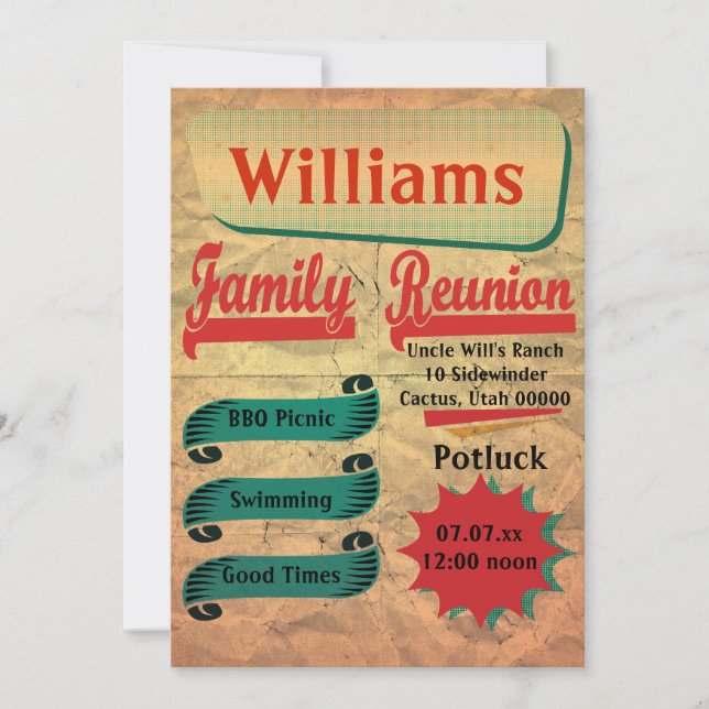 Vintage Retro Family Reunion Invitation (Front)