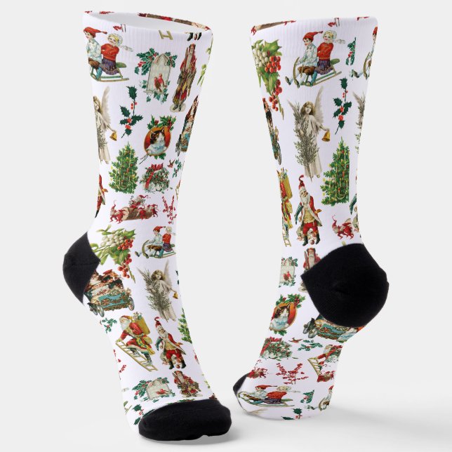 Vintage Retro Festive Christmas Holiday Socks (Angled)
