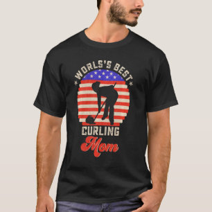 Vintage Retro Flag World S Best Curling Mum Curler T-Shirt