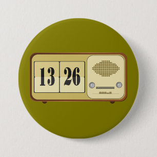 Vintage Retro Flip Clock Radio 7.5 Cm Round Badge