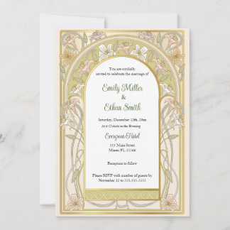Vintage retro floral framed wedding invitation