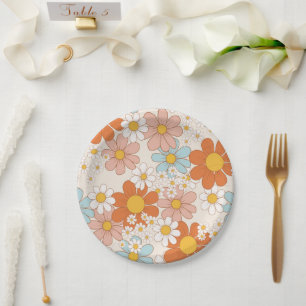 Vintage Retro Floral Pattern Paper Plate