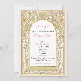 Vintage retro floral pink gold shower invitation