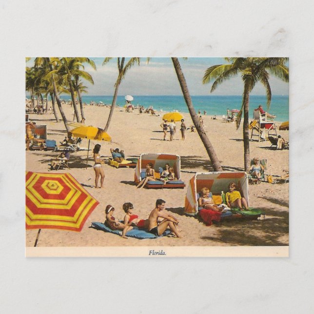 Vintage Retro Florida Beach Travel Postcard (Front)