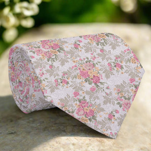 Vintage Retro Flower Elegant Pink Floral Pattern Tie