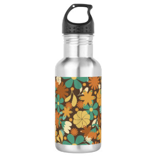 Vintage Retro Flower Power in Brown 532 Ml Water Bottle