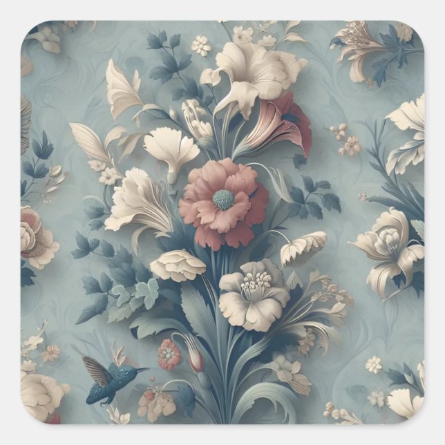 Vintage Retro Flowers & Classical Patterns Square Sticker (Front)