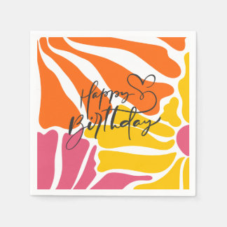Vintage Retro Flowers Elegant & Colourful Birthday Napkin