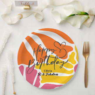 Vintage Retro Flowers Elegant & Colourful Birthday Paper Plate
