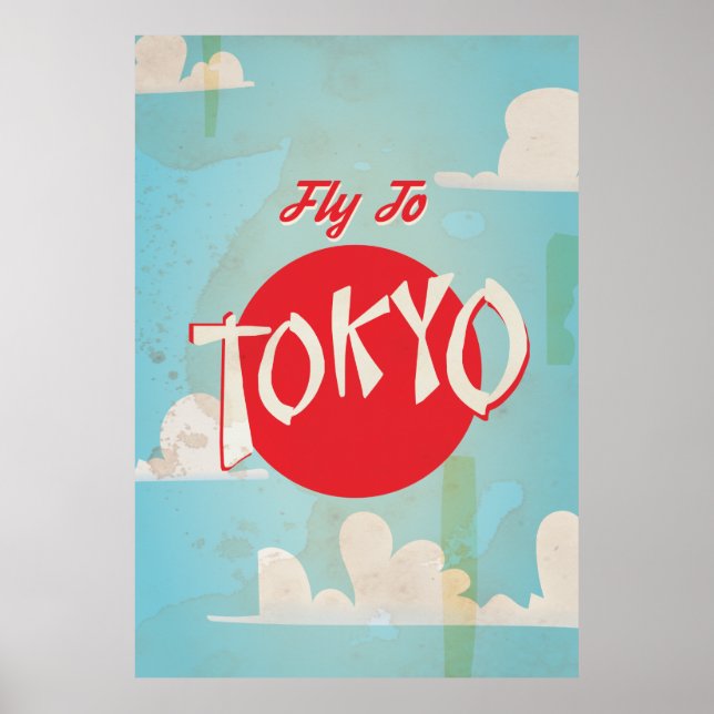 Vintage Retro Fly to Tokyo Travel Poster (Front)
