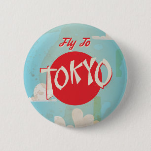 Vintage Retro Fly to Tokyo Travel Poster 6 Cm Round Badge