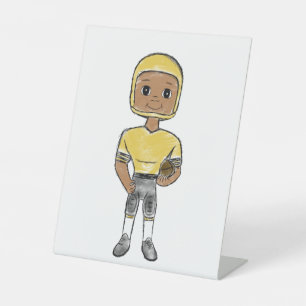 vintage retro football player black yellow simple pedestal sign