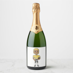 vintage retro football player black yellow simple sparkling wine label