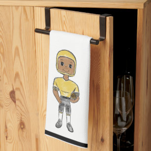 vintage retro football player black yellow simple tea towel