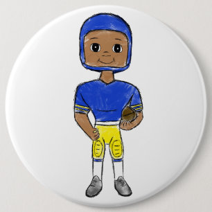 vintage retro football player blue yellow simple 6 cm round badge