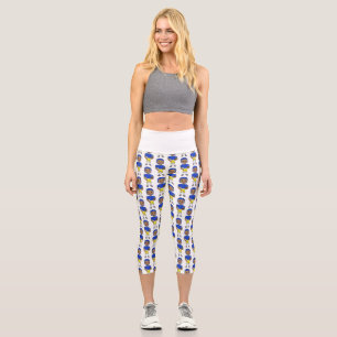 vintage retro football player blue yellow simple capri leggings