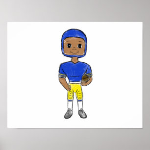 vintage retro football player blue yellow simple poster