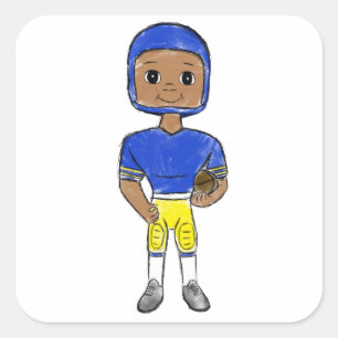 vintage retro football player blue yellow simple   square sticker