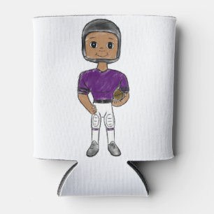 vintage retro football player purple black simple can cooler