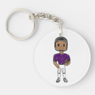 vintage retro football player purple black  simple key ring