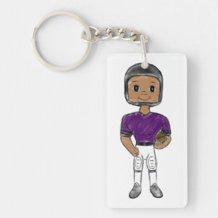 vintage retro football player purple black  simple key ring
