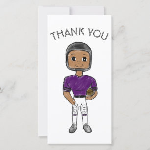 vintage retro football player purple black simple thank you card