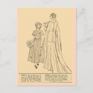 Vintage, retro French fashion, Bride, 1931 Postcard