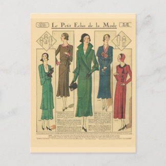 Vintage, retro French fashion, Day wear 1931 Postcard