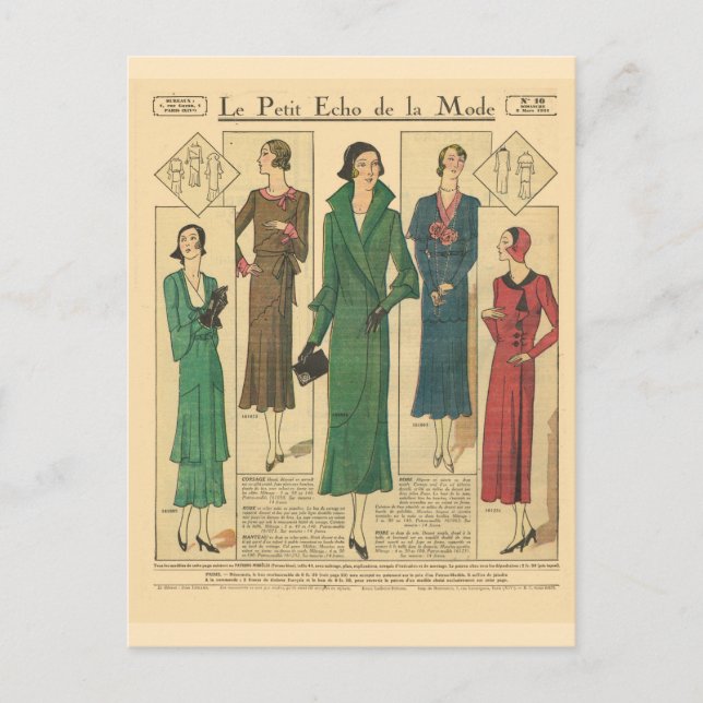 Vintage, retro French  fashion, Day wear 1931 Postcard (Front)