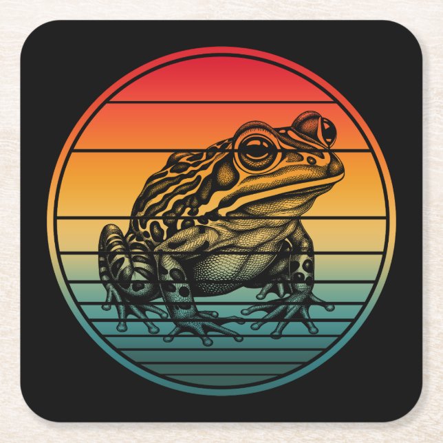 Vintage Retro Frog Amphibian Toad Square Paper Coaster (Front)