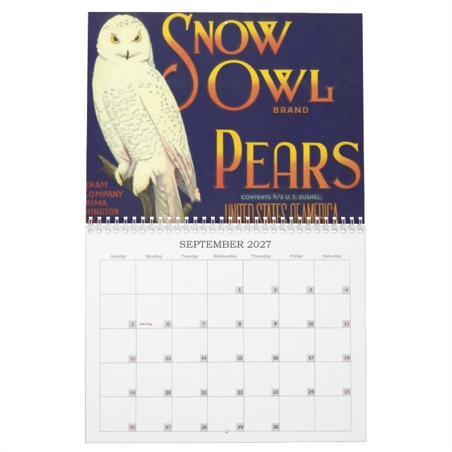 Vintage Retro Fruit Vegetables Crate Label Ads   Calendar (Sep 2027)