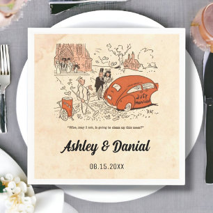 Vintage Retro Funny Bride And Groom Rustic Wedding Napkin