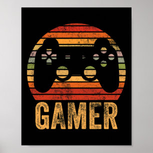 Vintage Retro Gamer Video Game Player Boys Teens M Poster