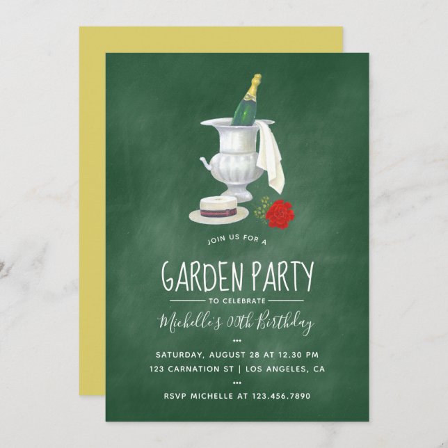 Vintage retro Garden Party green chalkboard Invitation (Front/Back)