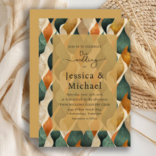 Vintage Retro Geometric Autumn Watercolor Wedding Invitation
