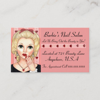 Vintage Retro Girl Head Vase Red Lips Fingernails Business Card