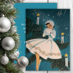Vintage Retro Girl in White Custom Christmas Holiday Card
