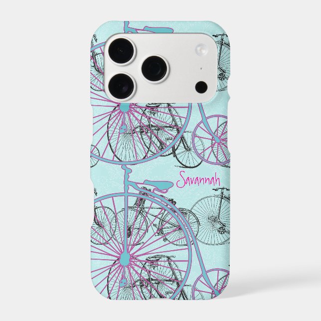 Vintage Retro Girl Pink Aqua Blue Bicycle  (Back)