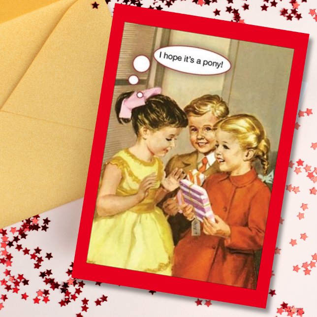 Vintage Retro Girl Wanting Pony Happy Birthday Card (Creator Uploaded)