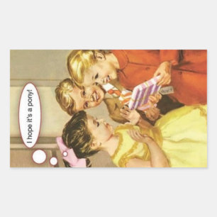 Vintage Retro Girl Wanting Pony Happy Birthday Rectangular Sticker