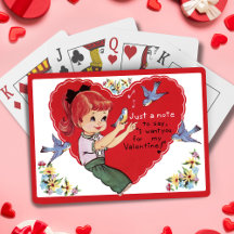 Vintage Retro Girl with Bluebirds Valentine's Day