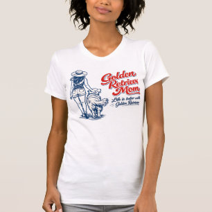 Vintage Retro Golden Retriever Mum Walking Dog Lin T-Shirt