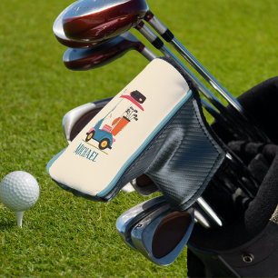 Vintage Retro Golf Cart Cute Blue Monogrammed Head Cover